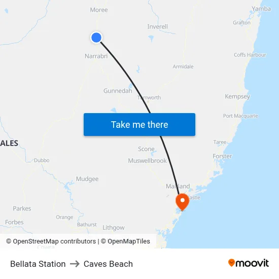 Bellata Station to Caves Beach map