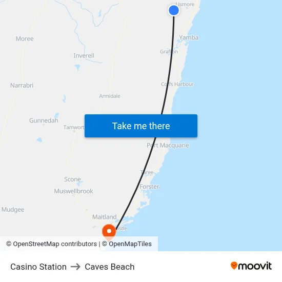 Casino Station to Caves Beach map