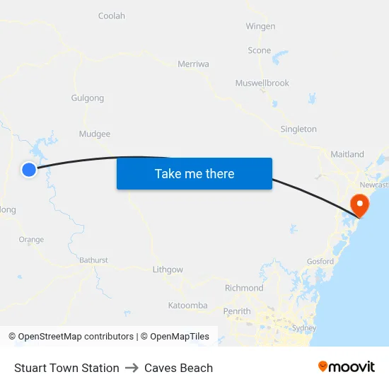 Stuart Town Station to Caves Beach map