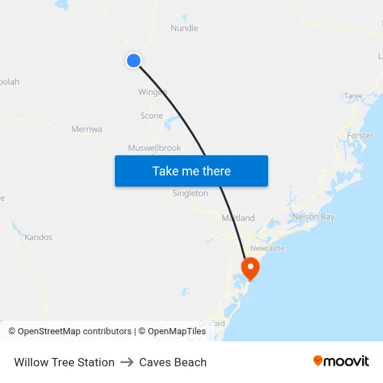 Willow Tree Station to Caves Beach map