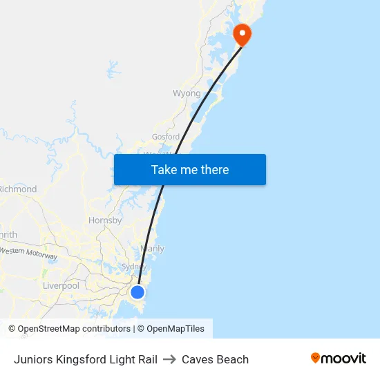 Juniors Kingsford Light Rail to Caves Beach map