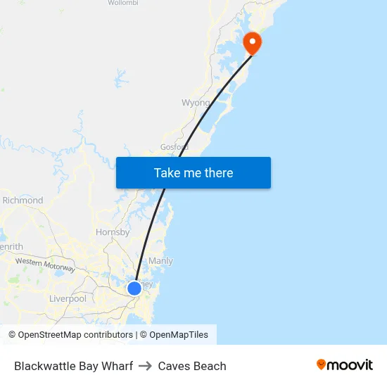 Blackwattle Bay Wharf to Caves Beach map