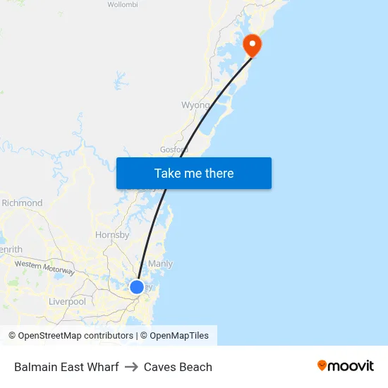 Balmain East Wharf to Caves Beach map