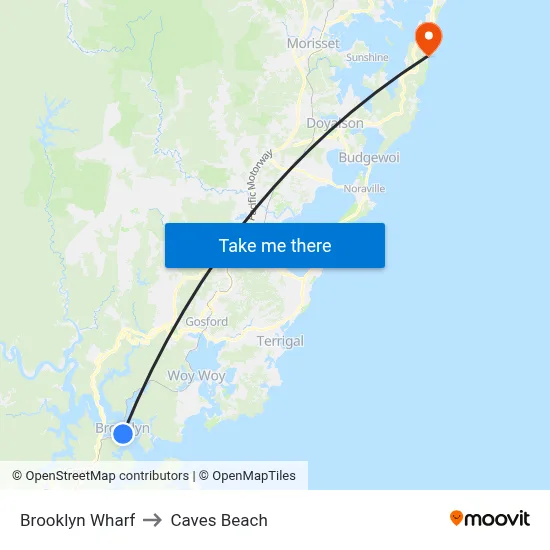 Brooklyn Wharf to Caves Beach map