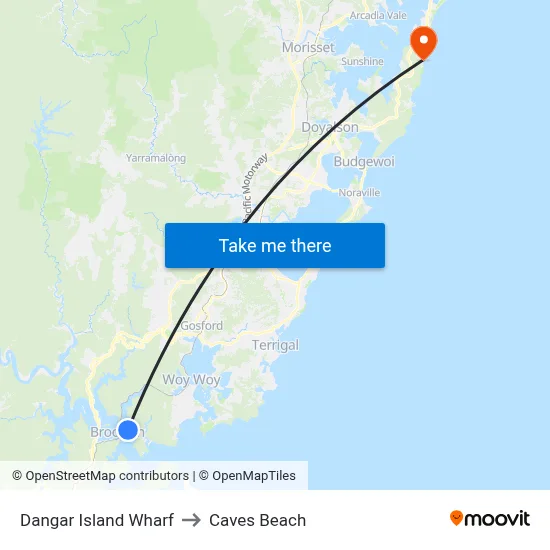 Dangar Island Wharf to Caves Beach map