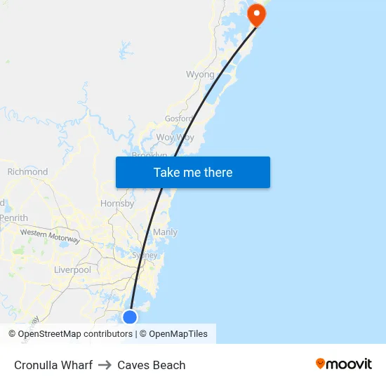 Cronulla Wharf to Caves Beach map