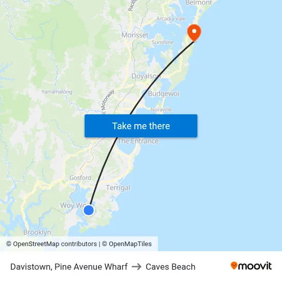 Davistown, Pine Avenue Wharf to Caves Beach map