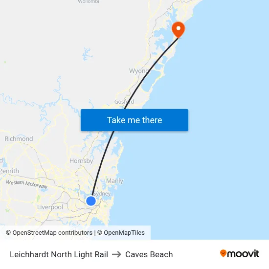 Leichhardt North Light Rail to Caves Beach map