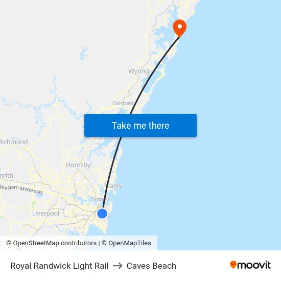 Royal Randwick Light Rail to Caves Beach map