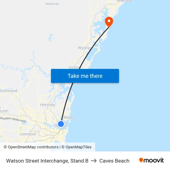 Watson Street Interchange, Stand B to Caves Beach map