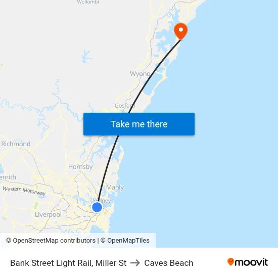 Bank Street Light Rail, Miller St to Caves Beach map