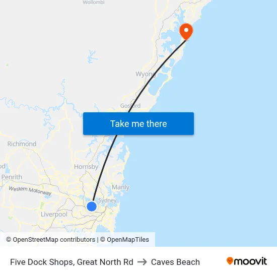 Five Dock Shops, Great North Rd to Caves Beach map