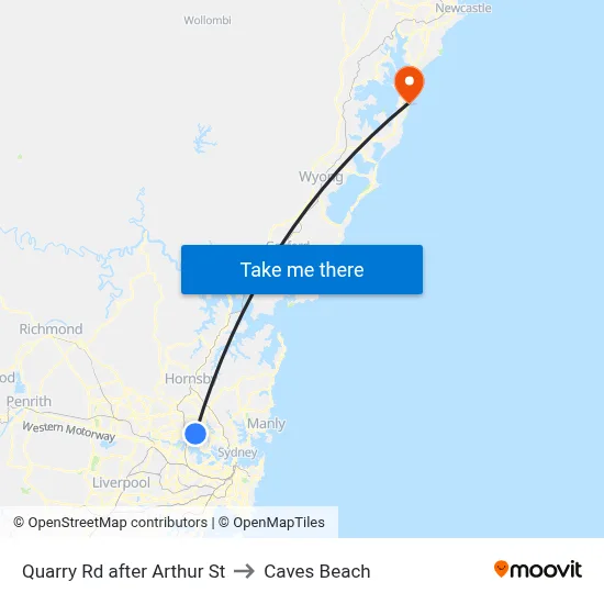 Quarry Rd after Arthur St to Caves Beach map