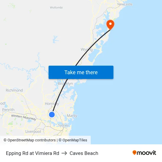 Epping Rd at Vimiera Rd to Caves Beach map