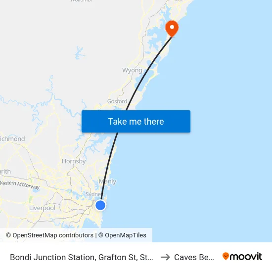 Bondi Junction Station, Grafton St, Stand R to Caves Beach map