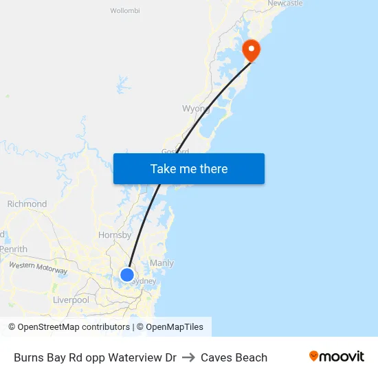Burns Bay Rd opp Waterview Dr to Caves Beach map