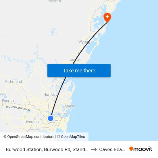 Burwood Station, Burwood Rd, Stand G to Caves Beach map