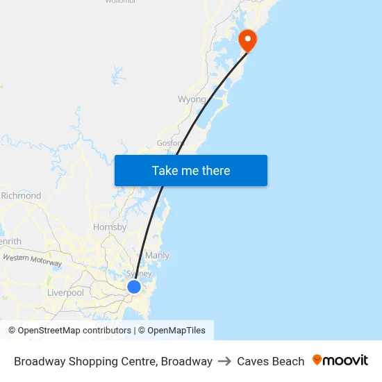 Broadway Shopping Centre, Broadway to Caves Beach map