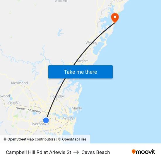 Campbell Hill Rd at Arlewis St to Caves Beach map