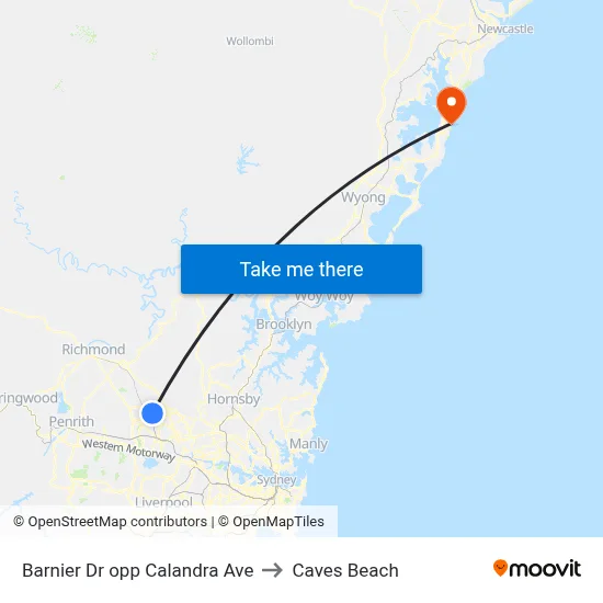 Barnier Dr opp Calandra Ave to Caves Beach map