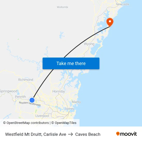 Westfield Mt Druitt, Carlisle Ave to Caves Beach map