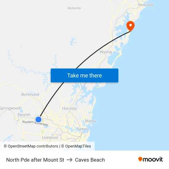 North Pde after Mount St to Caves Beach map