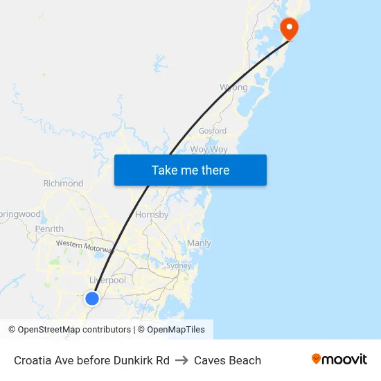 Croatia Ave before Dunkirk Rd to Caves Beach map