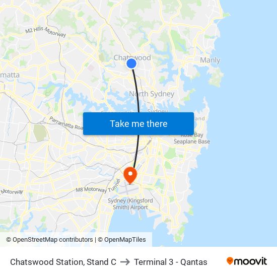 Chatswood Station, Stand C to Terminal 3 - Qantas map