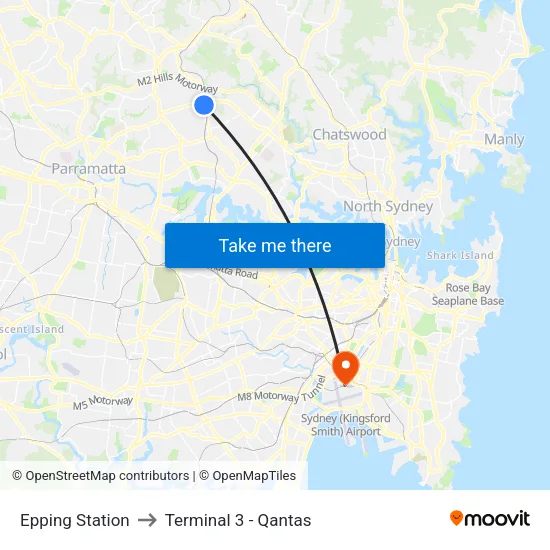 Epping Station to Terminal 3 - Qantas map
