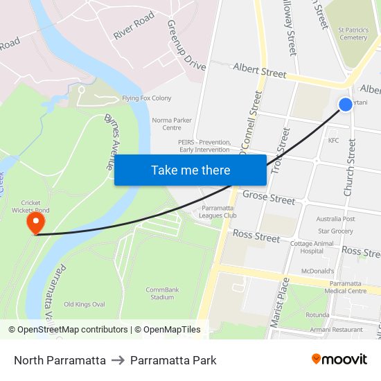 North Parramatta to Parramatta Park map