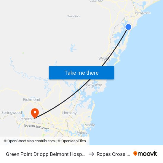 Green Point Dr opp Belmont Hospital to Ropes Crossing map