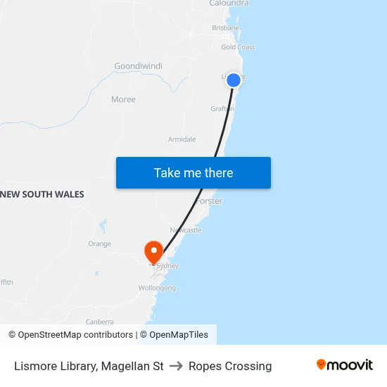 Lismore Library, Magellan St to Ropes Crossing map