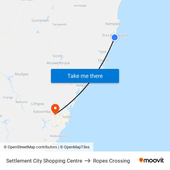 Settlement City Shopping Centre to Ropes Crossing map