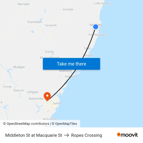 Middleton St at Macquarie St to Ropes Crossing map