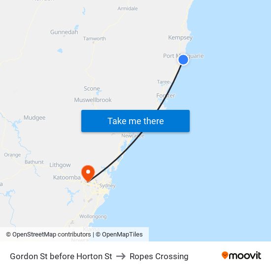 Gordon St before Horton St to Ropes Crossing map