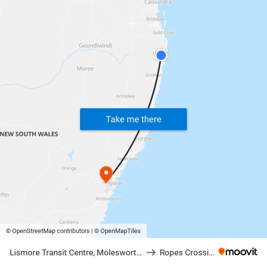 Lismore Transit Centre, Molesworth St to Ropes Crossing map