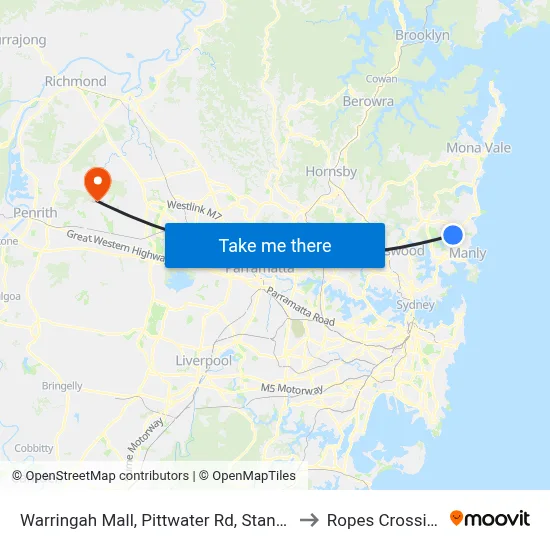 Warringah Mall, Pittwater Rd, Stand B to Ropes Crossing map