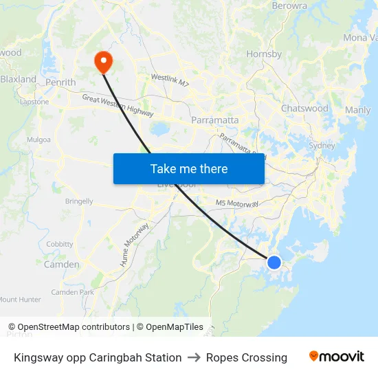 Kingsway opp Caringbah Station to Ropes Crossing map