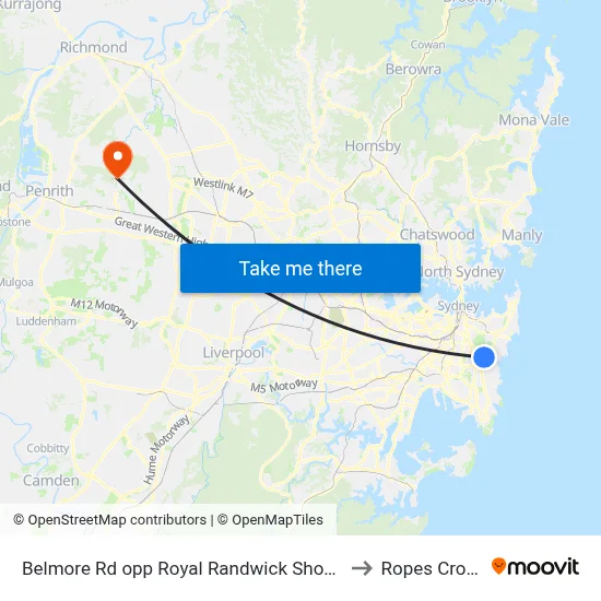 Belmore Rd opp Royal Randwick Shopping Centre to Ropes Crossing map