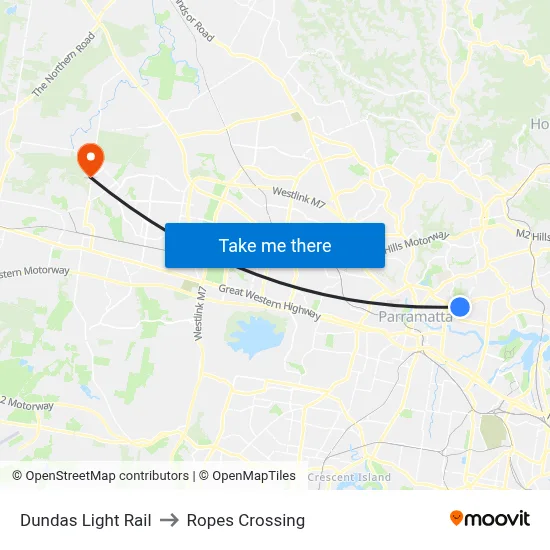 Dundas Light Rail to Ropes Crossing map