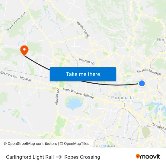 Carlingford Light Rail to Ropes Crossing map