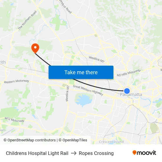 Childrens Hospital Light Rail to Ropes Crossing map