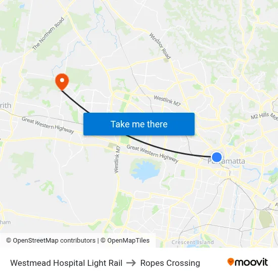 Westmead Hospital Light Rail to Ropes Crossing map