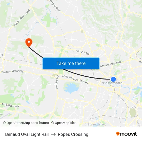 Benaud Oval Light Rail to Ropes Crossing map