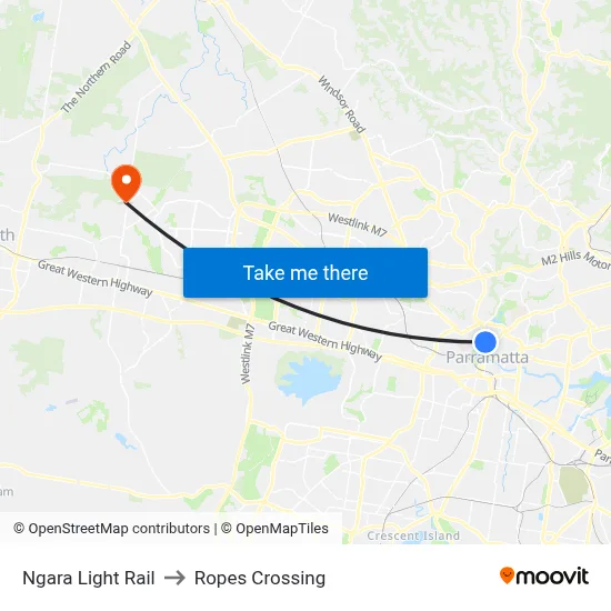 Ngara Light Rail to Ropes Crossing map