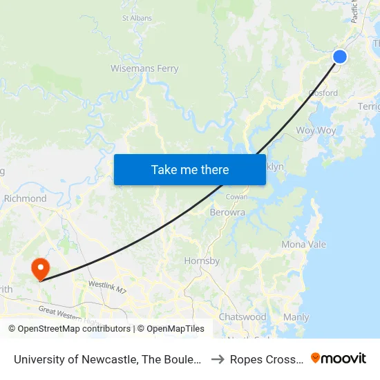 University of Newcastle, The Boulevarde to Ropes Crossing map