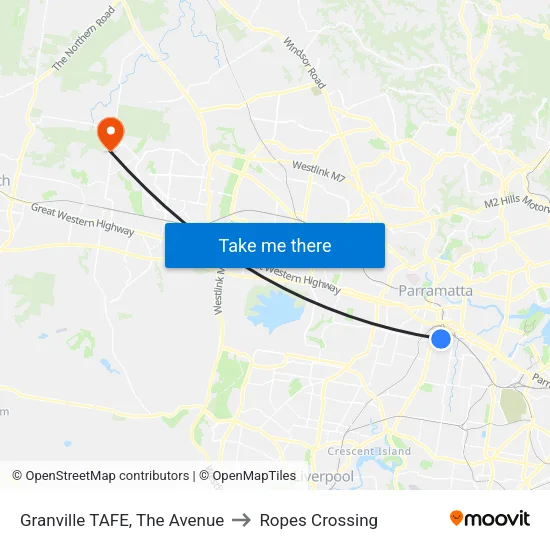 Granville TAFE, The Avenue to Ropes Crossing map