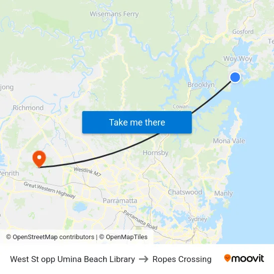 West St opp Umina Beach Library to Ropes Crossing map