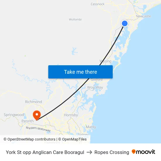 York St opp Anglican Care Booragul to Ropes Crossing map