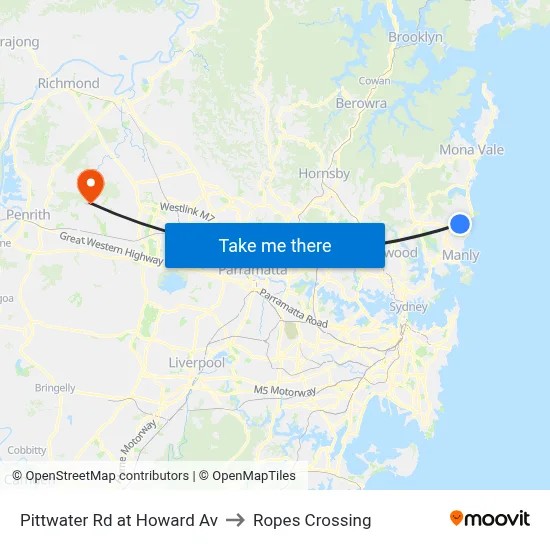 Pittwater Rd at Howard Av to Ropes Crossing map